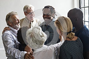 Group of diverse people gathering together support teamwork photo