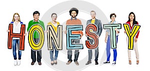 Group of Diverse People Holding Letter Honesty photo