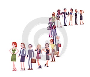 Group of diverse people queuing in a long line