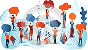 Group of diverse people with speech bubble. Crowd talking. Communication and sharing. Social network. Share ideas. Multi-ethnic