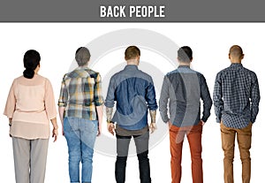 Group of Diverse People Turn Back Side Set Studio Isolated