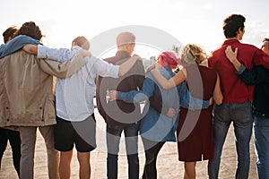 Group diverse people unity support friendship back