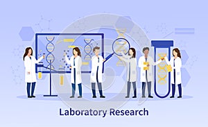 Group of diverse scientists doing lab research photo
