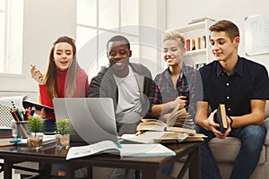 Group of diverse students studying at home atmosphere on the couch