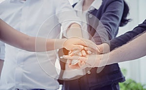 Group of diversity people fist bump holding hands together power of tag team. Teamwork Multiethnic people group working