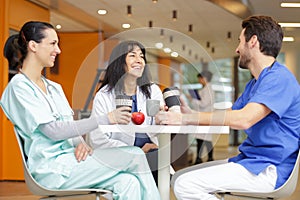 group doctors in cafeteria or canteen