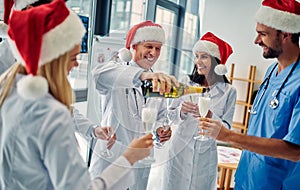 Group of doctors celebrating Christmas