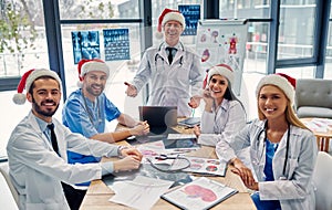 Group of doctors celebrating Christmas