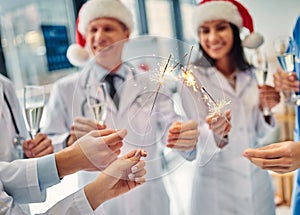 Group of doctors celebrating Christmas