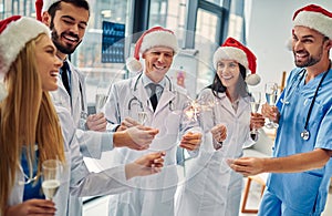 Group of doctors celebrating Christmas