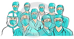 Group of doctors with mask for infectious illness