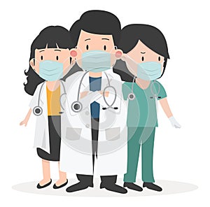 Group of doctors with Medical mask set