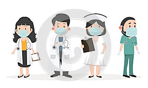 Group of doctors and nurses with Medical mask set