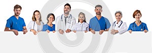 Group of doctors presenting empty banner