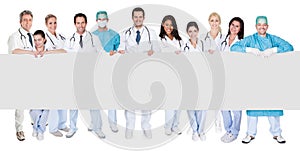 Group of doctors presenting empty banner