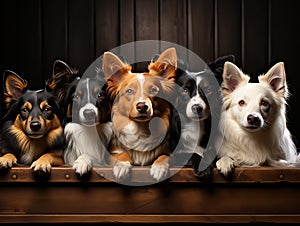 A group of dogs against a dark backdrop, capturing the essence of unity and charm.