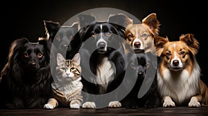 Group of dogs and cat