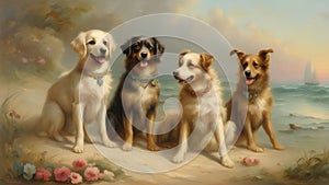 Group of dogs enjoying the beach