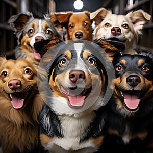 A group of dogs joyfully barking together, creating a canine chorus. AI generation