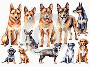 A Group Of Dogs Sitting Next To Each Other. Generative AI