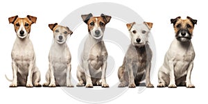 A group of dogs sitting next to each other. Ideal for pet-related projects and animal-themed designs