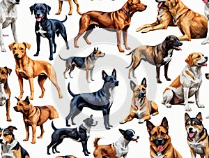 A Group Of Dogs Standing Next To Each Other On A White Background. Generative AI