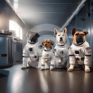 A group of dogs wearing astronaut suits and exploring space1
