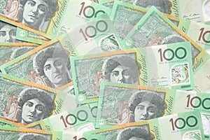 Group of 100 dollar Australian notes for background