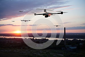 group of drones above the city