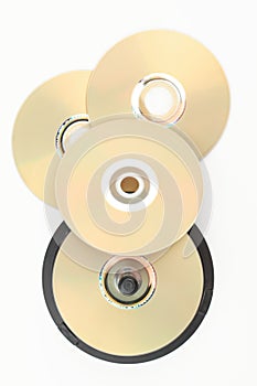 Group of DVD discs, top view.