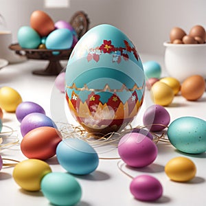 Group of Easter eggs colorful big shot on white table