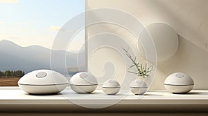 A group of eggs sitting on top of a window sill. Digital image