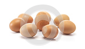 A group of eggs surroundding to one egg with sweat