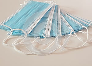 Group of Eight Blue Disposable Protective Medical Masks