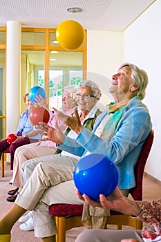 Group of elderly ladies in a seniors gym