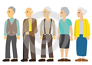A group of elderly male and female in different clothes.