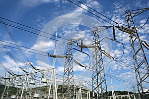 A group of electricity power pylon photo