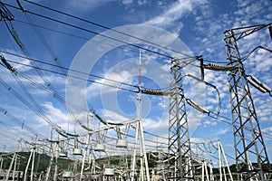 A group of electricity power pylon photo