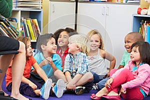 Group of Elementary Pupils In Classroom Listening To Teacher