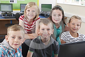 Group Of Elementary Pupils In Computer Class