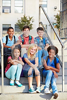 Group of Elementary Pupils Outside Classroom