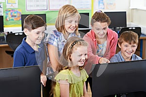 Group Of Elementary School Pupils In Computer Class