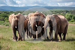Group of elephants in natural habitat, wildlife safari scene
