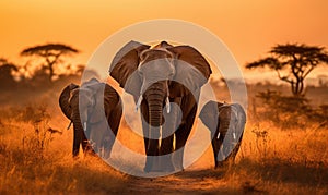 Group of Elephants Walking Down Dirt Road