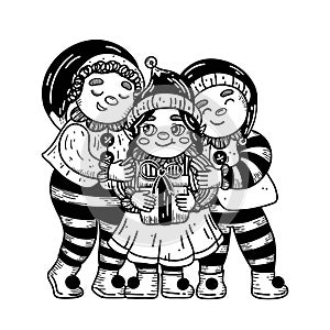 Group of elves in retro style