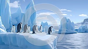 Group of Emperor penguins in the ice cold habitat