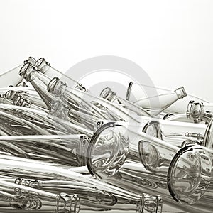Group of empty glass bottles for water or beer isolated
