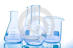 Group of empty laboratory flasks