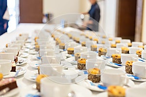 Group of empty Many rows of white ceramic coffee or tea cups