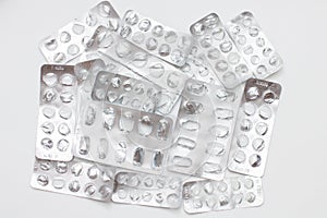 Group of empty pill blister pack closeup